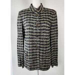 St. John Knits Ribbon Knit Button Up Jacket Gray / Neon Multi Size 10 Old Money
